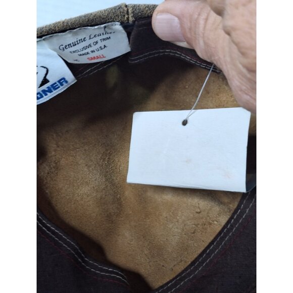 Vintage Distressed Leather Newsboy Cap Size Small BRONER Made In The USA - Picture 7 of 8